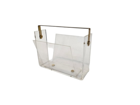 Image 1 of Magazine holder - design David Lange - lucite - brass - plexiglass - France - 70s
