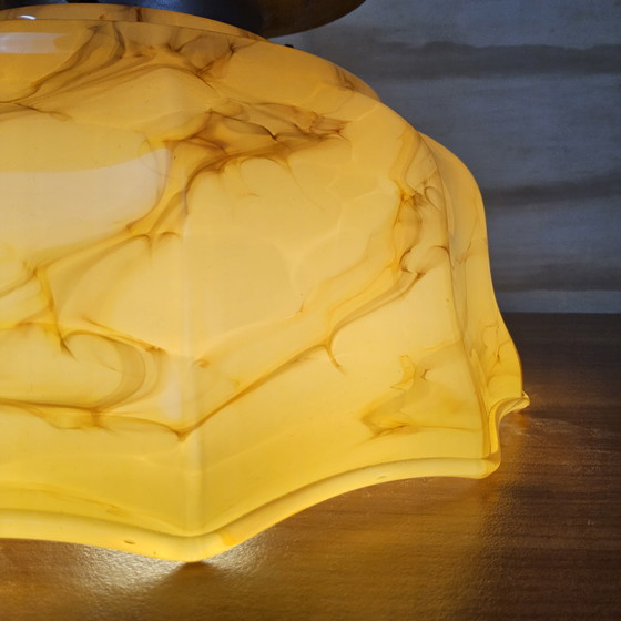 Image 1 of Plafonnier Art Déco ancien en verre marbré (jaune/orange)