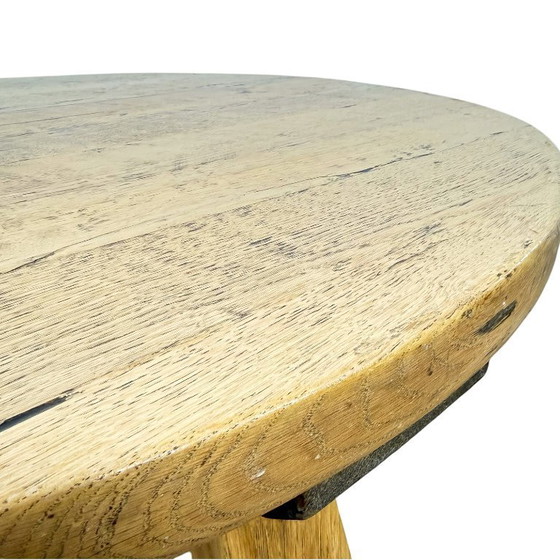 Image 1 of Rustic solid oak coffee table – round brutalist style – vintage European design