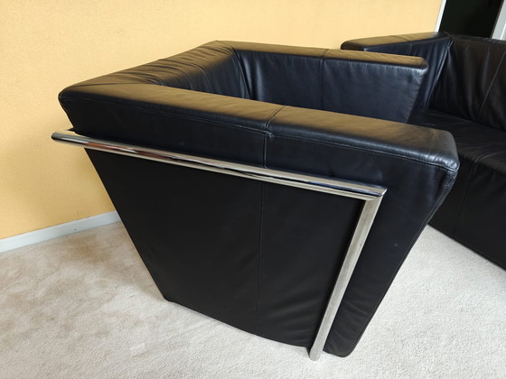 Image 1 of Harvink Sofá y sillón 2 plazas cuero negro