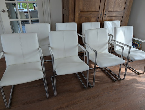 Dining chair, white leather. 8 pieces. Henders and Hazelm