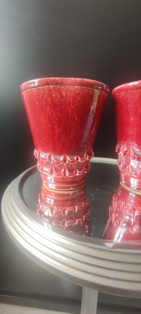 Paire de vases Art Déco en céramique rouge sang de bœuf asymétrique – Objets déco, Ceramic (photo 10 of 13)