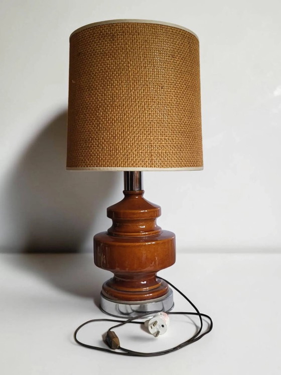 Vintage table lamp in glazed ceramic and chrome metal – 1970s – Porcelain (photo 7 of 9)