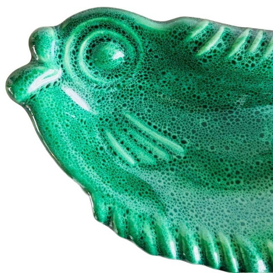 Image 1 of Antique Art Deco French Faience fish bowl green glazed ceramic vide-poche Majolica 1920's