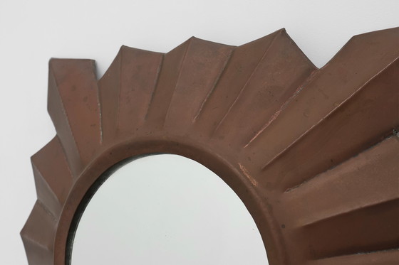 Image 1 of Specchio Art Déco a raggiera in rame rosso, Francia, anni '20