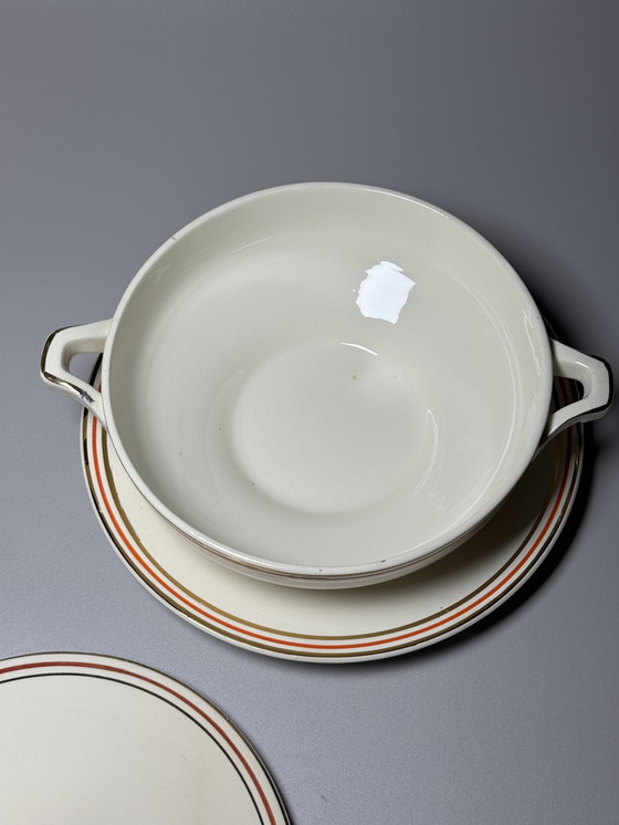 Image 1 of Zuppiera Art Déco vintage con sottopiatto – Boch Frères, Belgio, anni '40