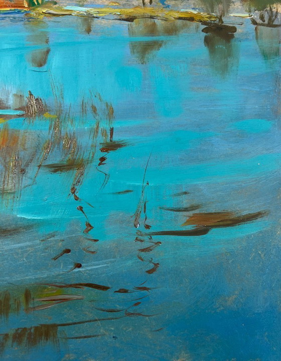 Image 1 of Peinture à l'huile originale : Paysage côtier d'été - Le soleil et la rive