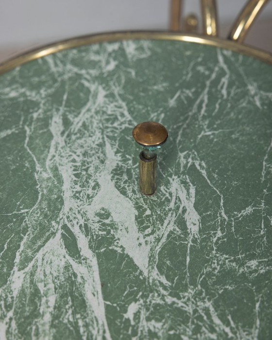 Vintage 1950s Italian-designed gold-plated brass and glass coffee table, Side tables, Green (photo 6 of 12)