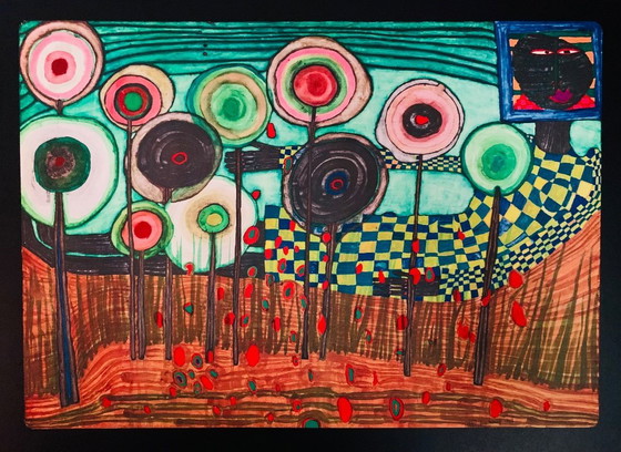 Image 1 of Friedensreich Hundertwasser: "Schwarzes Mädchen - Entdeckung in den Blauen Bergen des Königreichs der Toros, 1976.