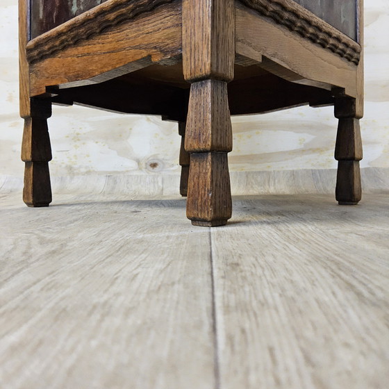 Image 1 of Antiker Art Deco (Haager Schule) Pflanzgefäß farbige Fliesen / Eiche