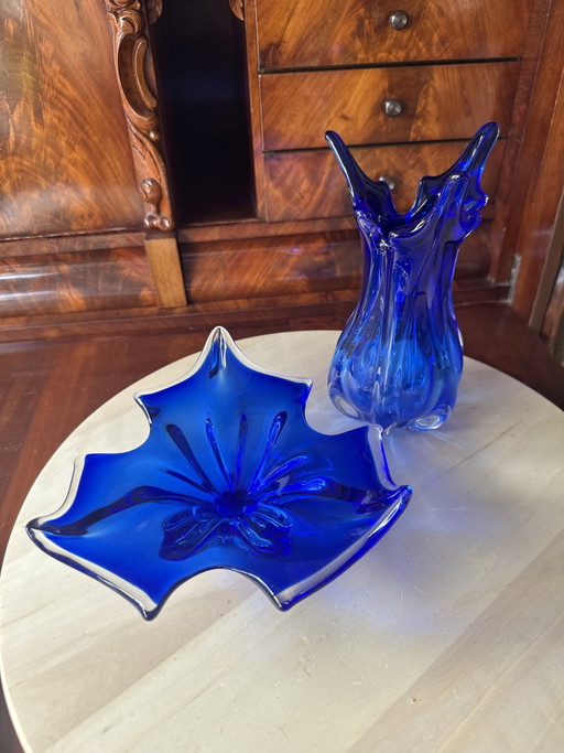 Vintage MCM Bohemian vase and small bowl – vazen, Glass