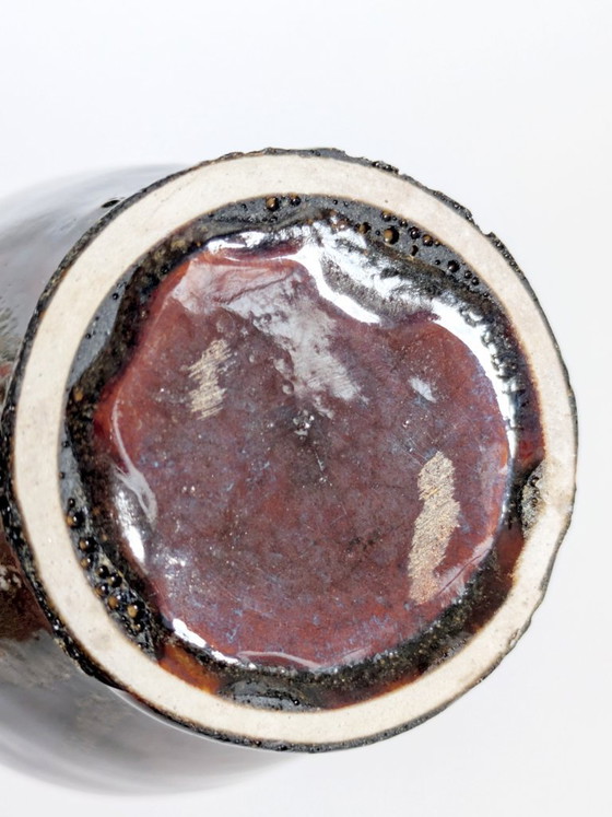 Image 1 of Anfora in ceramica vintage, smalto Fat Lava, decorazione da mensola in stile boho di metà secolo.