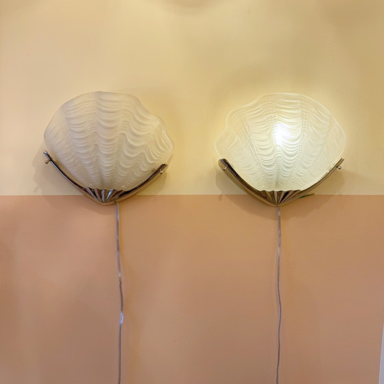 Image 1 of Appliques murales Art Déco en forme de coquillage