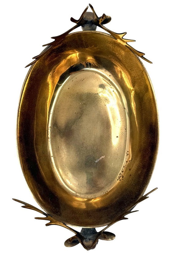 Image 1 of Centrotavola / ciotola in ottone di cervi della modernità di metà secolo, Francia, anni '70