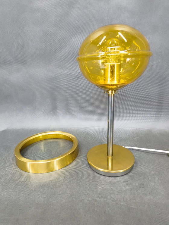 Image 1 of 1970s Space Age Table Lamp Brass Glass Kamenický Šenov