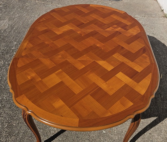 Image 1 of French Vintage Marqueterie Dining Table-Extendable Cherrywood Table-Style Louis XV-80s