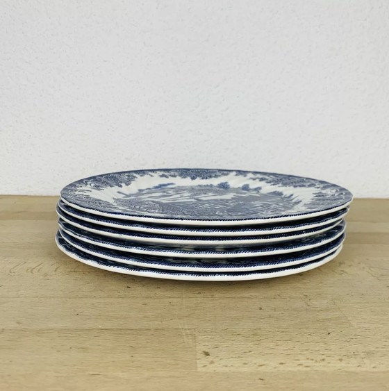 Image 1 of 6 Assiettes Plates Terre De Fer Anglaise Myott The Brook, Ironstone Vintage