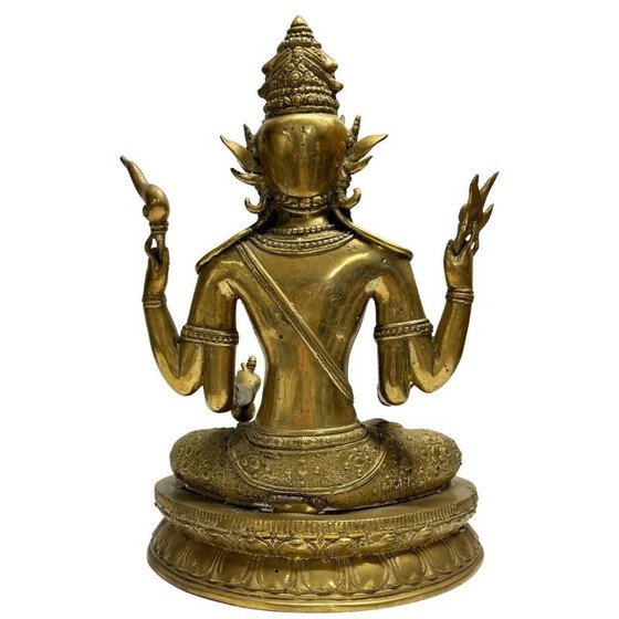 Avalokiteshvara – Bodhisattva Vajrayana de cuatro brazos en bronce dorado al fuego (Nepal, Newar) – lote 444 (photo 5 of 12)