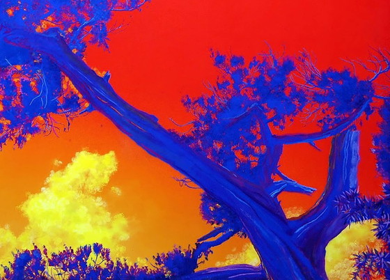 Pintura al óleo original, arte moderno, paisaje, cielo, testigo del tiempo. Puesta de sol. (photo 7 of 7)