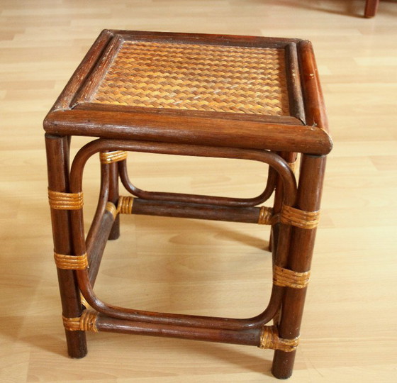 Handcrafted Rattan, Bamboo, Wood Plant Stand - Vintage 70s, Plant pot, Wicker, Brown, 1970 (photo 4 of 11)