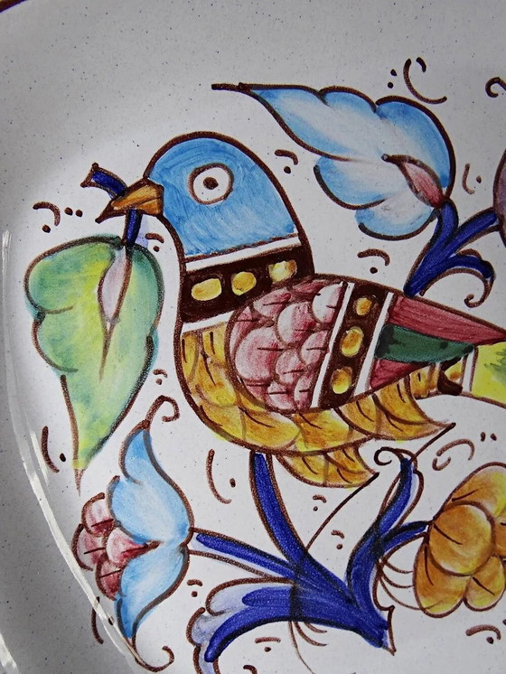 Grande piatto da parete italiano Gubbio decoro uccello ceramica dipinta vintage, Stoviglie, Cromo (foto 6 di 12)