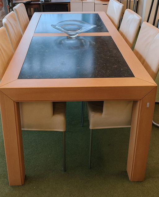 Dining Table + Coffee Table Set with Marble Inlay 🪵🖤 | Solid Wood | Luxurious & Timeless Design