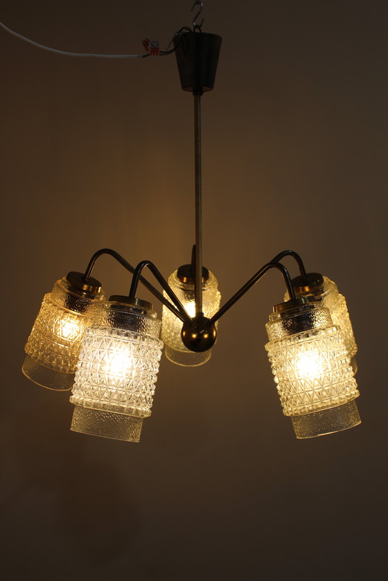 Image 1 of Plafonnier vintage, lustre - 1960s, laiton, verre
