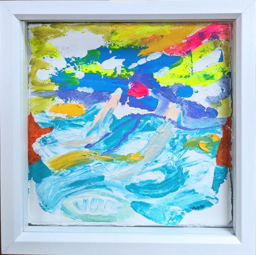 ST IVES PEINTURE ABSTRAITE PAYSAGE MARIN 2 ENCADRÉ NIGEL WATERS ORIGINAL SIGNÉ ART