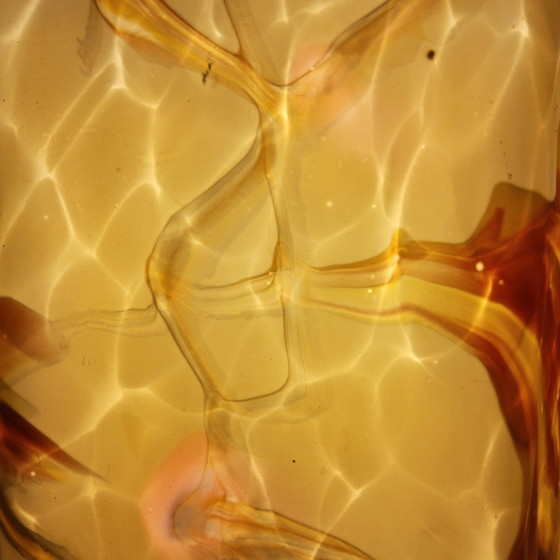 Image 1 of Suspension Art Déco ancienne en verre opalin marbré ambré