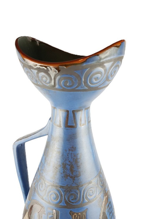 Image 1 of XL Vintage CERAMANO Keramische Handvat Vaas "Pergamon" Decor - Hanns Welling Ontwerp, West-Duits Aardewerk 1960