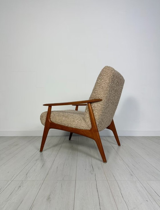 Image 1 of Vintage Minimalistic Teak Armchair with Bouclé 60s 70s