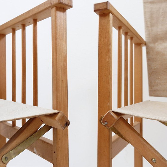 Image 1 of Set di 4 sedie pieghevoli in rovere e tela di cotone