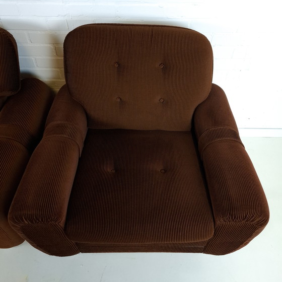 Image 1 of 3 fauteuils vintage en velours côtelé marron foncé, années 1970