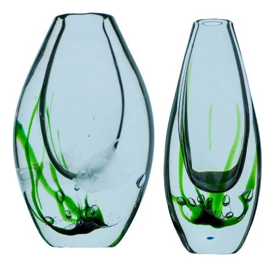Image 1 of Seaweed & Fish Vases by V. L. Kosta, Set of 2