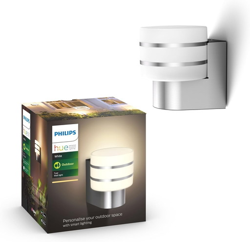 Philips Hue White TUAR Applique extérieure 1x9.5W - Inox, fonctionne avec Alexa, Google Assistant et Apple Homekit