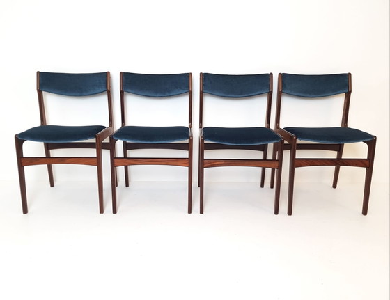 Ensemble de 6 chaises de salle à manger Erik Buch en palissandre, bleues, récemment retapissées – Wood (photo 9 of 15)