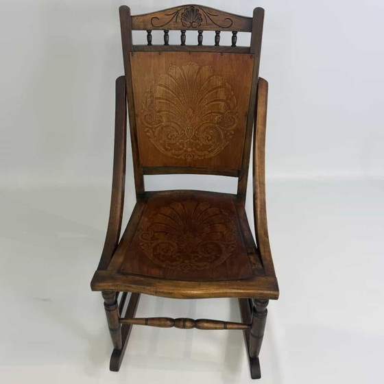 Antique Edwardian ‘pressed back’ rocking chair – Wood (photo 5 of 14)