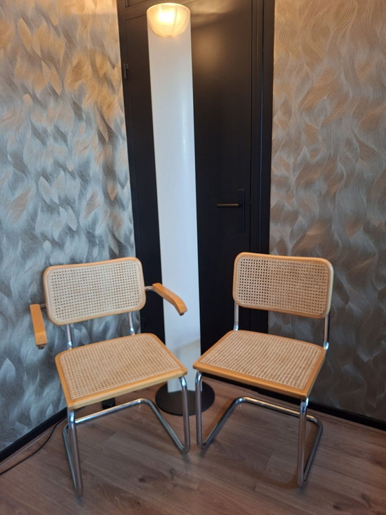2 Sedie Cesca (B32 & B64) - Marcel Breuer, Made in Italy, Sedie da pranzo, Legno, Cromo, Beige (foto 11 di 11)