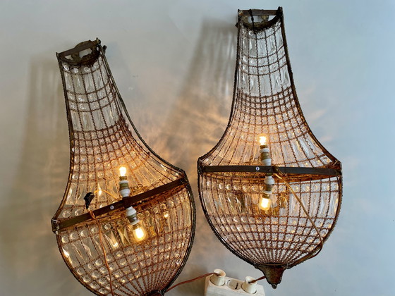 Image 1 of Pair of 2 XL wall lights French Louis XVI style cristal baskets 