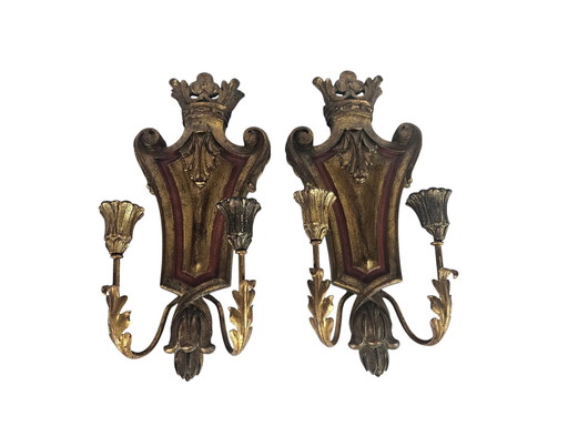 Palladio - Wall sconces (2) - Wood - Gilded - Italy - 3rd Quarter 20th Century