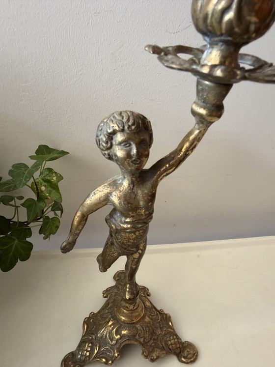 Image 1 of Candeliere in ottone con angelo