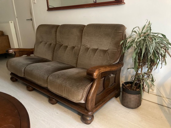 Canapé et fauteuil antiques – Coins salon, Textile, Bois (photo 5 of 8)