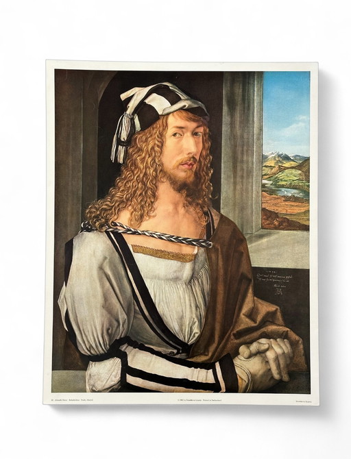 Albrecht Dürer Selbstporträt, 26 Jahre alte Kopie, Lithographie von 1962, gedruckt vom Kunstkreis Luzern, Schweiz