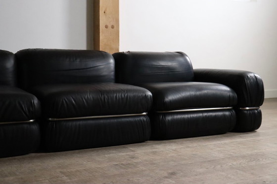 Image 1 of Divano componibile in pelle nera di Rodolfo Bonetto per Tecnosalotto, anni '60