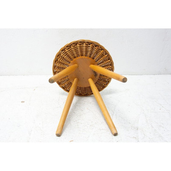 Image 1 of Vintage rattan stool by Jan Kalous for ÚLUV, Czechoslovakia 1960s