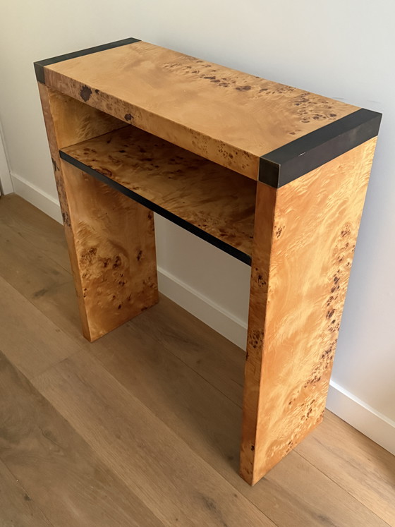 Image 1 of Vintage Burl Wood Mirror & Side Table Set