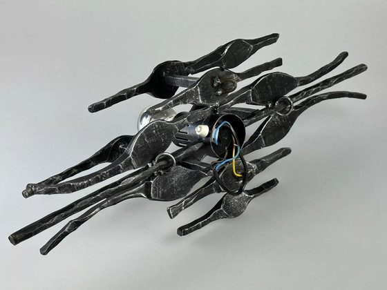 Image 1 of 60s 70s Brutalistische Wandlamp Wandlamp Ijzer & Glas Design Wandlamp