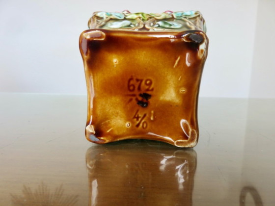 Cache Pot Art Nouveau, En Barbotine, Majolique D'Onnaing, Motif Floral, Fin XIXème, Début XXème – Objets déco (photo 9 of 9)