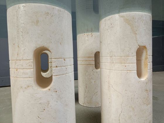 Image 1 of Table basse vintage en travertin et verre, 1970