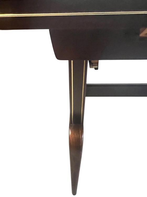 Image 1 of Menzel table/ Spider table, height-adjustable and extendable, made of dark wood with beautiful brass strips, Germany 1960
